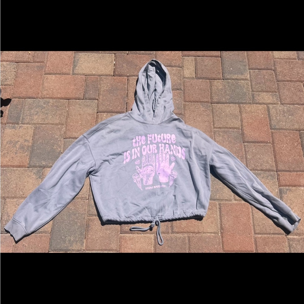 Super Cute Cropped Lavender Hippie Hoodie With Pink/Purple Graphics